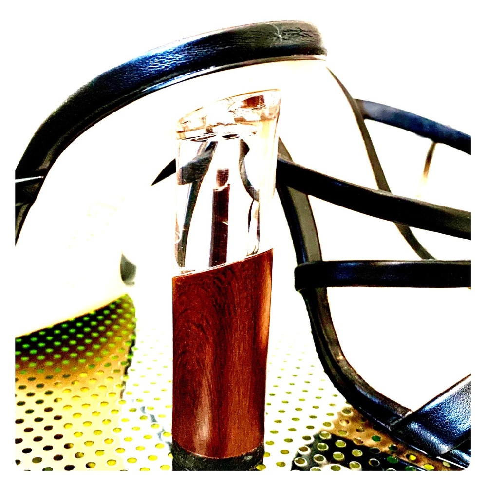 Strappy Zara, black high heels, 1/2 lucite